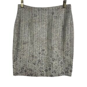 Banu Paris Women's Skirt Size 8 Gray Black Textured Jacquard Floral‎ Lined USA